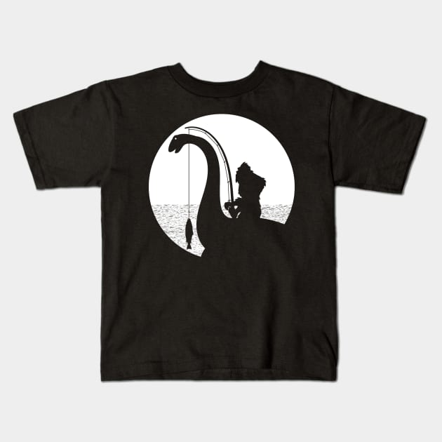 Bigfoot Fishing Loch Ness Monster Kids T-Shirt by Tesszero